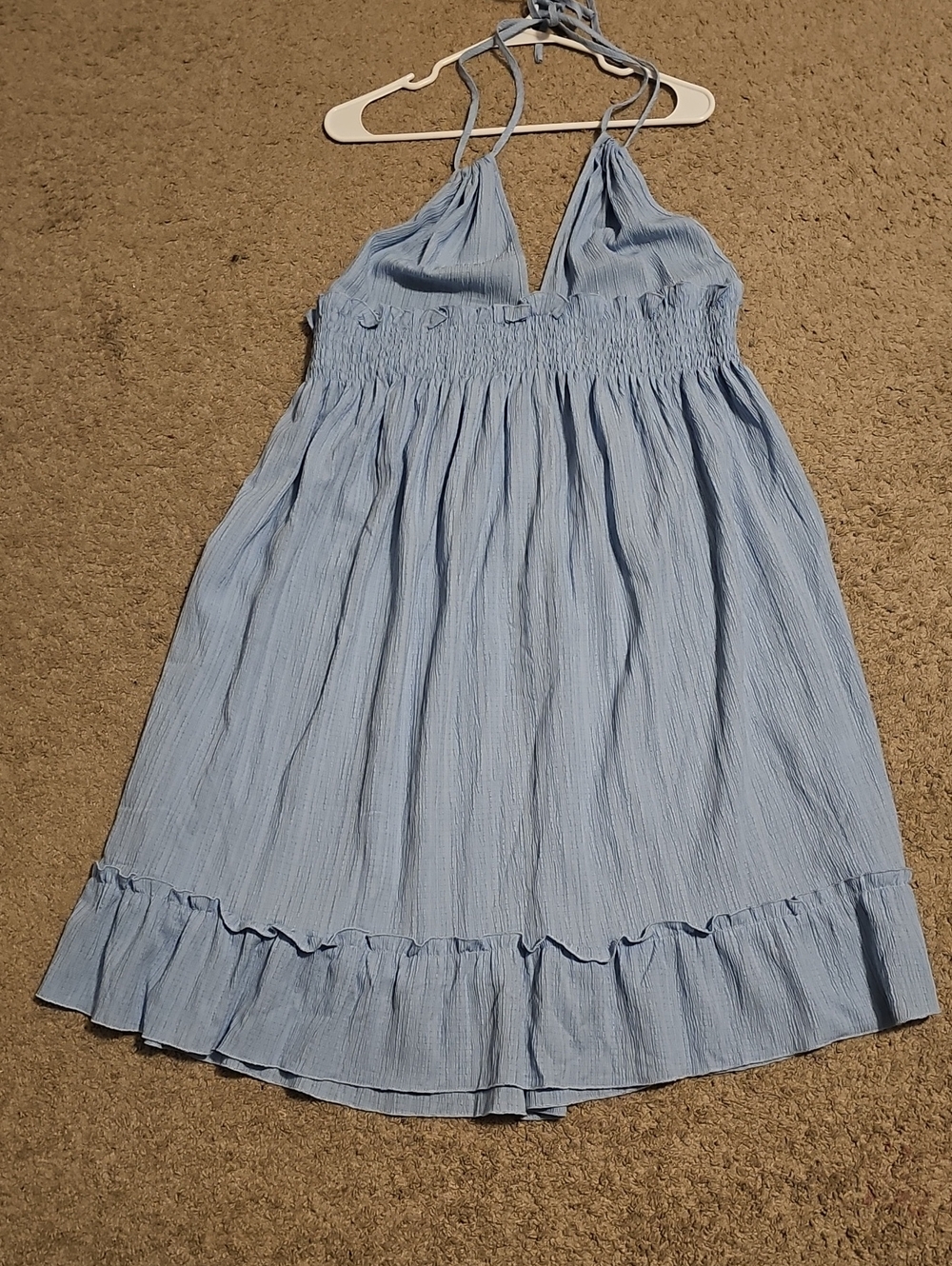 Light Blue Halter Smocked Kids Dress